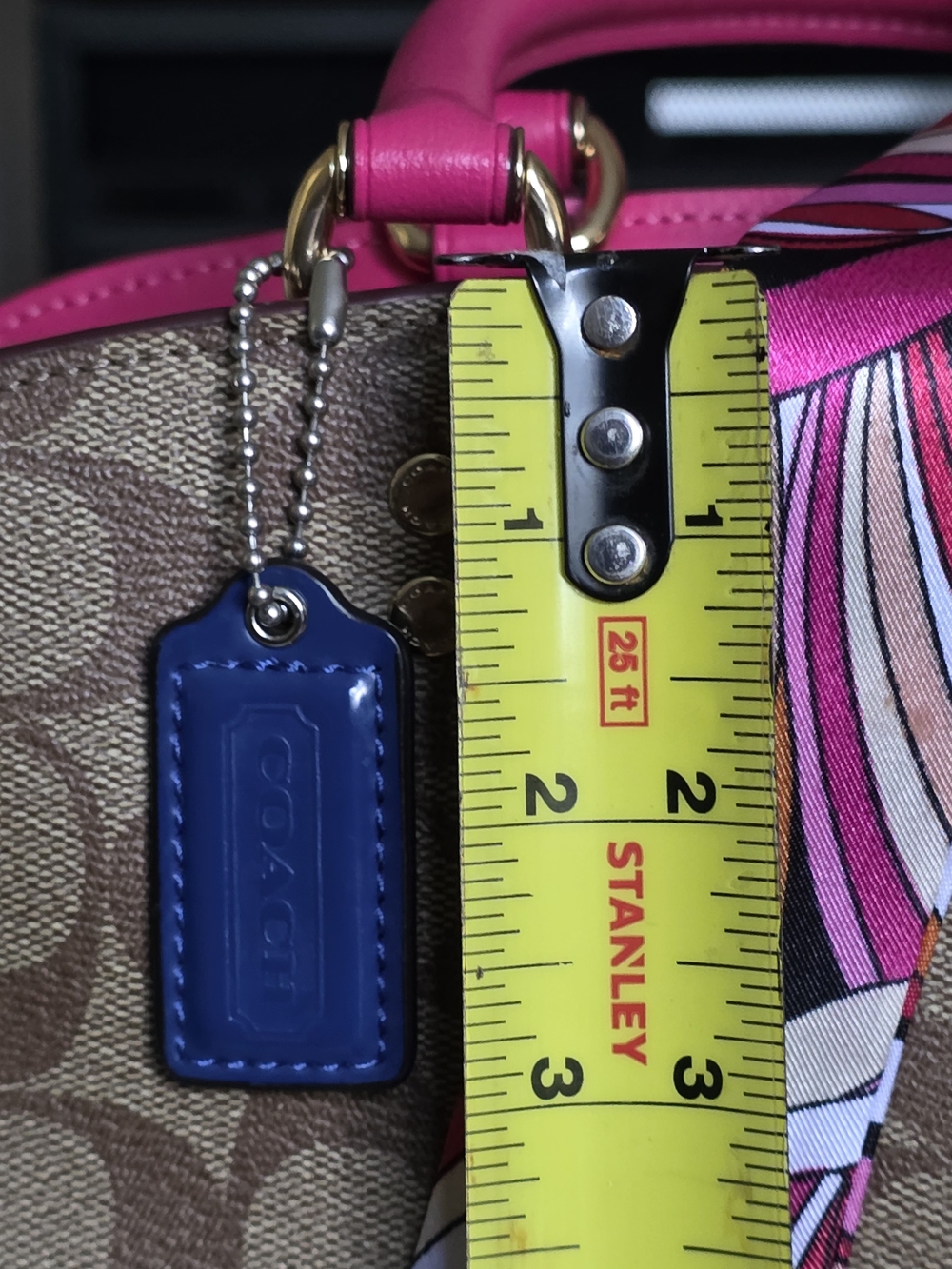 Coach Blue Leather Hangtag W/ Silver Ball Chain - Picture 3 of 5